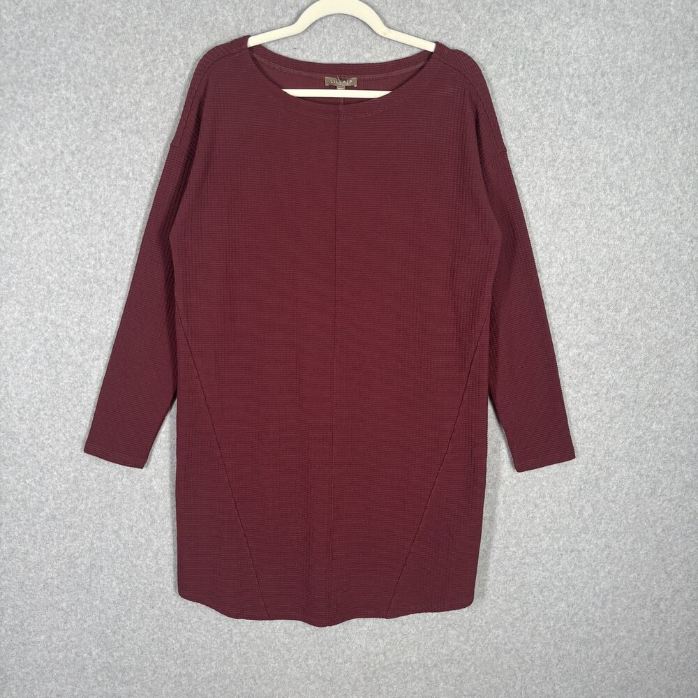 Lilla P Dress Medium Knee Burgundy Waffle Cotton Modal Comfort Lagenlook Peru